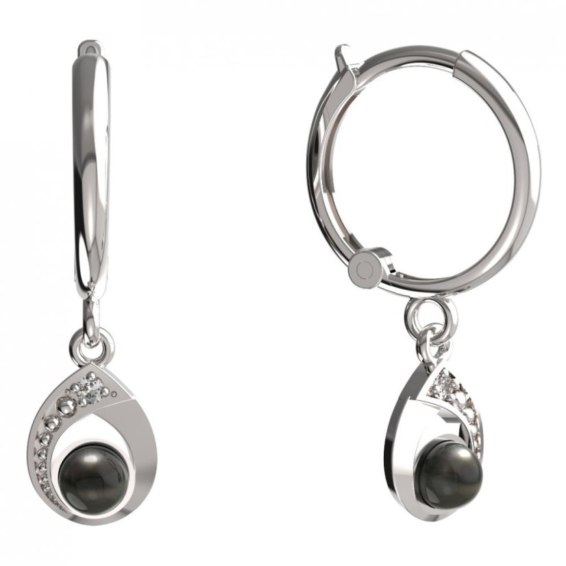 BeKid dětské náušnice 1242 s černou perlou Bílé zlato - 585 Diamant