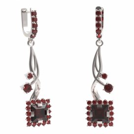 BG náušnice s centrálním čtvercovým kamenem 499-P93 Stříbro 925 - rhodium Granát