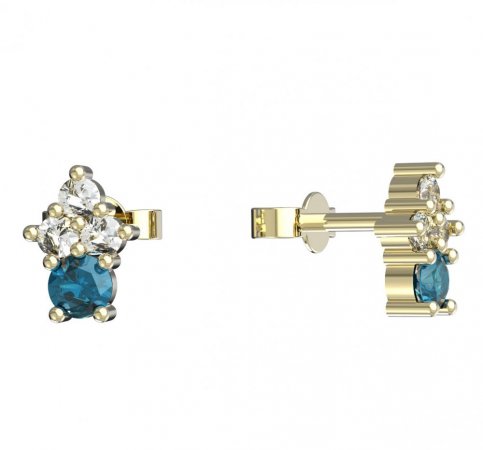 BeKid, Gold kids earrings -159 - Switching on: Puzeta, Metal: Yellow gold 585, Stone: Light blue cubic zircon