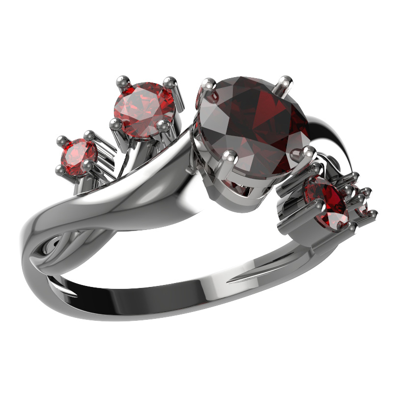 BG prsten s kulatým kamenem 473-P Stříbro 925 - ruthenium (30-90dní) Granát