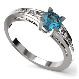 BG zlatý prstýnek 985 Bílé zlato - 585 Světle modrý kubický zirkon