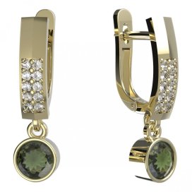 BG zlaté vltavínové náušnice 723 Žluté zlato - 585 Vltavín a diamant