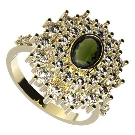 BG prsten 021-Z oválného tvaru Stříbro 925 - pozlacené Vltavín a  kubický zirkon