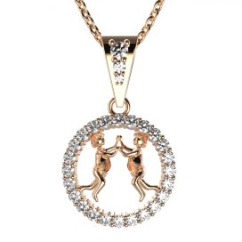 Zlatý přívěsek znamení Blíženci s lab-grown diamantem, růžové zlato 585 – 052 (Zd14052F2)