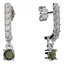 BG zlaté vltavínové náušnice 725 Bílé zlato - 585 Vltavín a diamant