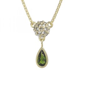 BG náhrdelník vsazeny kameny : vltavín a granát  255K Žluté zlato - 585 Vltavín a  kubický zirkon