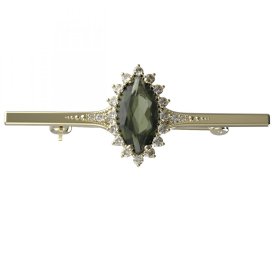 BG brož 513K Stříbro 925 - pozlacené Vltavín a  kubický zirkon