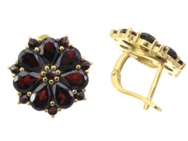 BG náušnice s přírodním granátem z Čech  424 Žluté zlato - 585 Granát