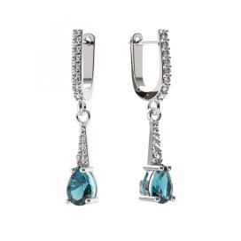BG zlaté náušnice 626 Bílé zlato - 585 Světle modrý kubický zirkon