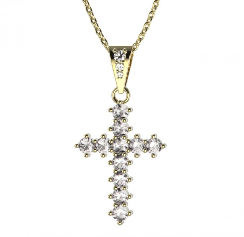 Zlatý přívěsek křížek s diamantem, žluté zlato 585 – 258 (ZD342582)