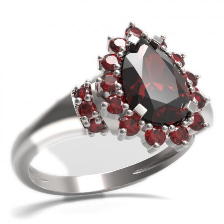 BG prsten kapkovitý kámen 505-K - Kov: Stříbro 925 - rhodium, Kámen: Vltavín a granát
