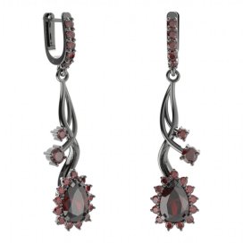 BG náušnice s centrálním kapkovitým kamenem 509-P93 Stříbro 925 - ruthenium (30-90dní) Granát