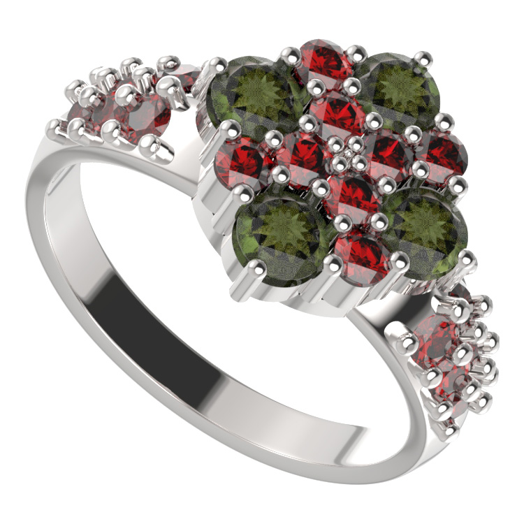 BG prstýnek 317 Stříbro 925 - rhodium Vltavín a granát