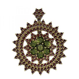 BG brož 230 Stříbro 925 - pozlacené Vltavín a granát