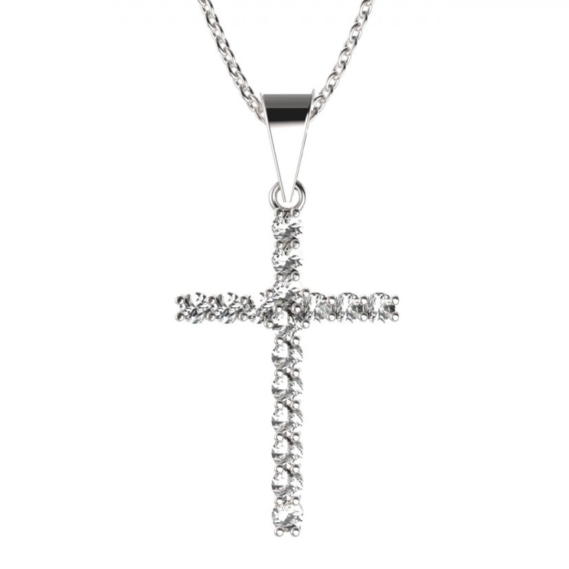 BG zlatý diamantový přívěšek křížek 259 Bílé zlato - 585 Diamant lab-grown
