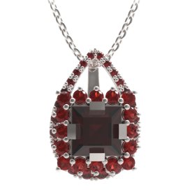 BG přívěs s centrálním čtvercovým kamenem 499-90 Stříbro 925 - rhodium Granát