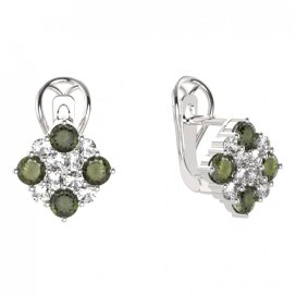 BG  náušnice 317 Stříbro 925 - rhodium Vltavín a  kubický zirkon