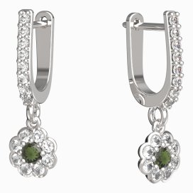 BG vltavínové náušnice 552 Bílé zlato - 585 Vltavín a diamant