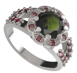 BG prsten kulatý 993-Y Stříbro 925 - rhodium Vltavín a granát