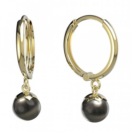 BG zlaté náušnice 561 s černou perlou - Zapínání: Anglické 98, Kov: Žluté zlato 585, Kámen: Kubický zirkon a tahiti perla