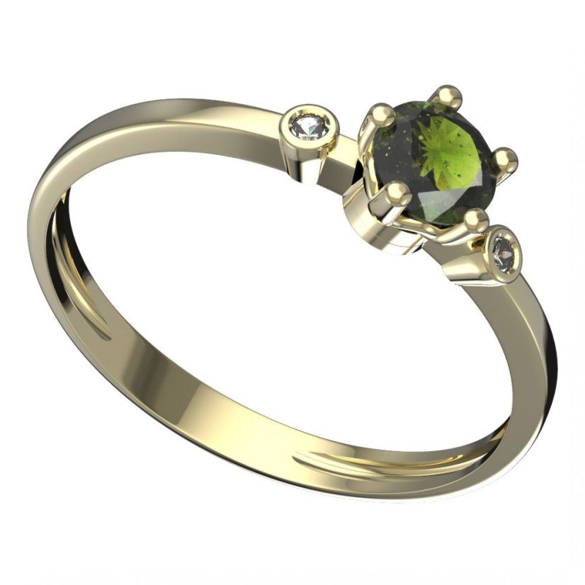 BG vltavínový prsten 874L Žluté zlato - 585 Vltavín a diamant