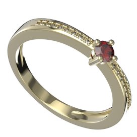 Zlatý prsten s českým granátem a diamantem, žluté zlato 585 – 1441