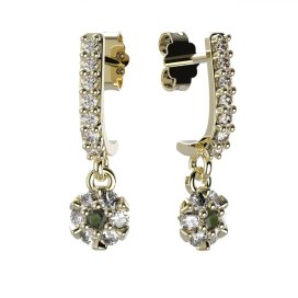 BG vltavínové náušnice 879 Žluté zlato - 585 Vltavín a diamant