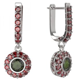 BG kulaté náušnice 744-94 Bílé zlato - 585 Vltavín a granát