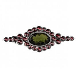 BG brož 355 Stříbro 925 - rhodium Vltavín a granát