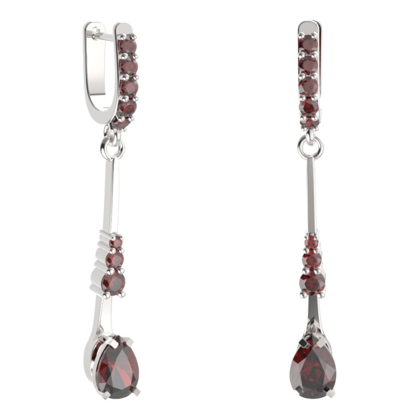 BG náušnice s centrálním kapkovitým kamenem 495-B93 Stříbro 925 - rhodium Granát