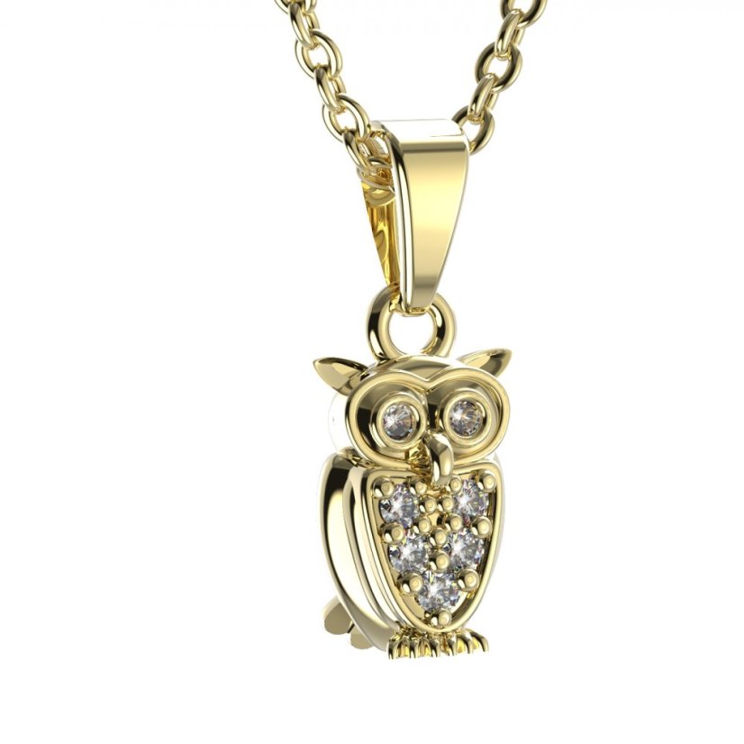 BG zlatý přívěšek - Sova 805 Žluté zlato - 585 Diamant