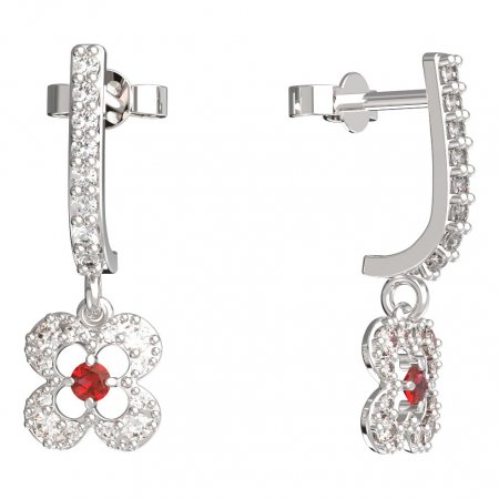 BeKid, Gold kids earrings -830 - Switching on: Pendant hanger, Metal: White gold 585, Stone: Red cubic zircon
