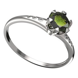 BG vltavínový prsten 872K Bílé zlato - 585 Vltavín a  kubický zirkon
