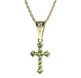 BG zlatý přívěšek křížek 256 Žluté zlato - 585 Zelený kubický zirkon