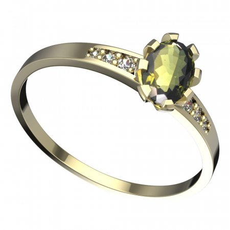 BG vltavínový prsten 560J - Kov: Žluté zlato 585, Kámen: Vltavín a  kubický zirkon