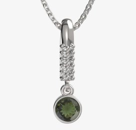 BG zlatý přívěšek 723 Bílé zlato - 585 Vltavín a diamant