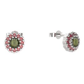 BG náušnice kulaté - 452 Stříbro 925 - rhodium Vltavín a granát