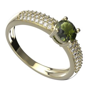 BG zlatý granátový, vltavínový prstýnek 1447 Žluté zlato - 585 Vltavín a diamant