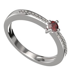 Zlatý prsten s českým granátem a diamantem, bílé zlato 585 – 1441