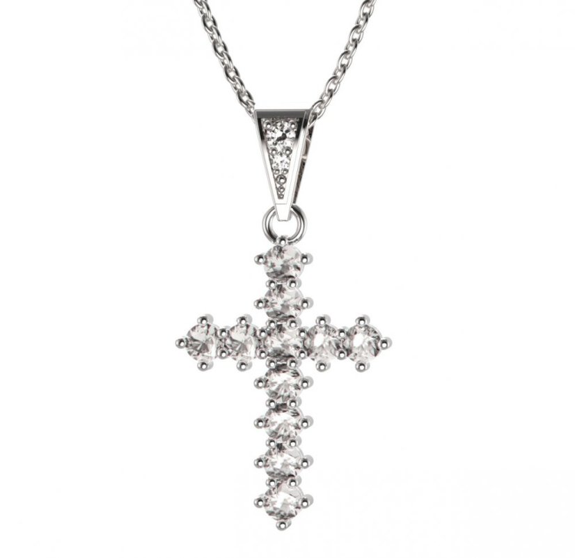Zlatý přívěsek křížek s diamantem, bílé zlato 585 – 258 (ZD442581)