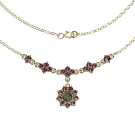 BG náhrdelník 233 Stříbro 925 - pozlacené Vltavín a granát