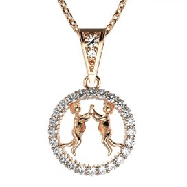 Zlatý přívěsek znamení Blíženci s lab-grown diamantem, růžové zlato 585 – 052 (Zd14052F1)