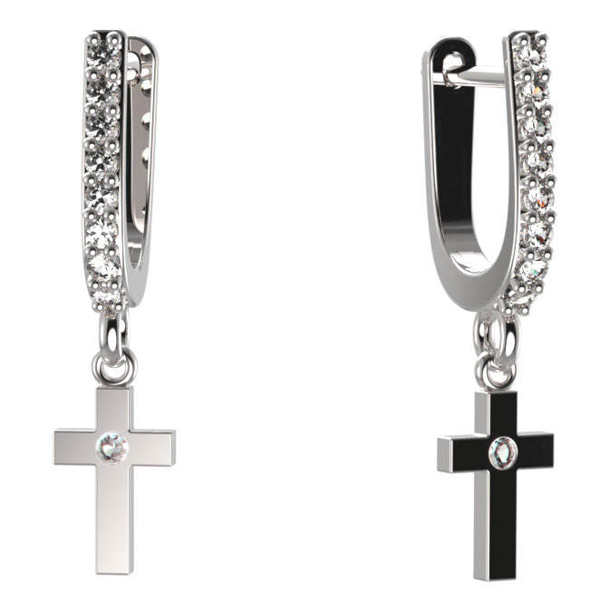 BG zlaté náušnice křížek 1105 Bílé zlato - 585 Diamant