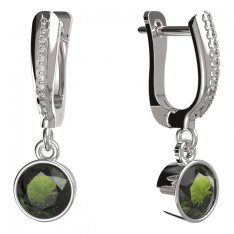 BG zlaté vltavínové náušnice 724 Bílé zlato - 585 Vltavín a diamant