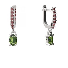 BG náušnice přírodní broušený granát   710: Stříbro 925 - rhodium Vltavín a granát