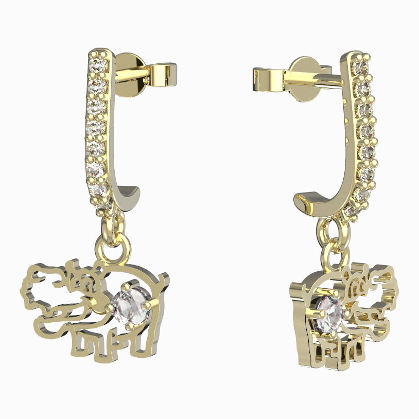 BeKid dětské náušnice hrošík 1188 Žluté zlato - 585 Diamant