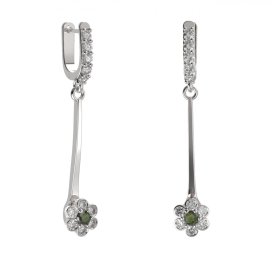 BG náušnice ve tvaru květu 518-A93 Bílé zlato - 585 Vltavín a  kubický zirkon