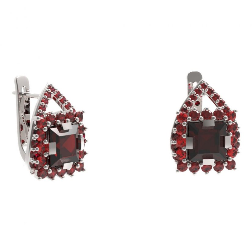 BG náušnice s centrálním čtvercovým kamenem 499-90 Stříbro 925 - rhodium Granát