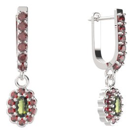 BG  náušnice 455-94 oválné Stříbro 925 - rhodium Vltavín a granát