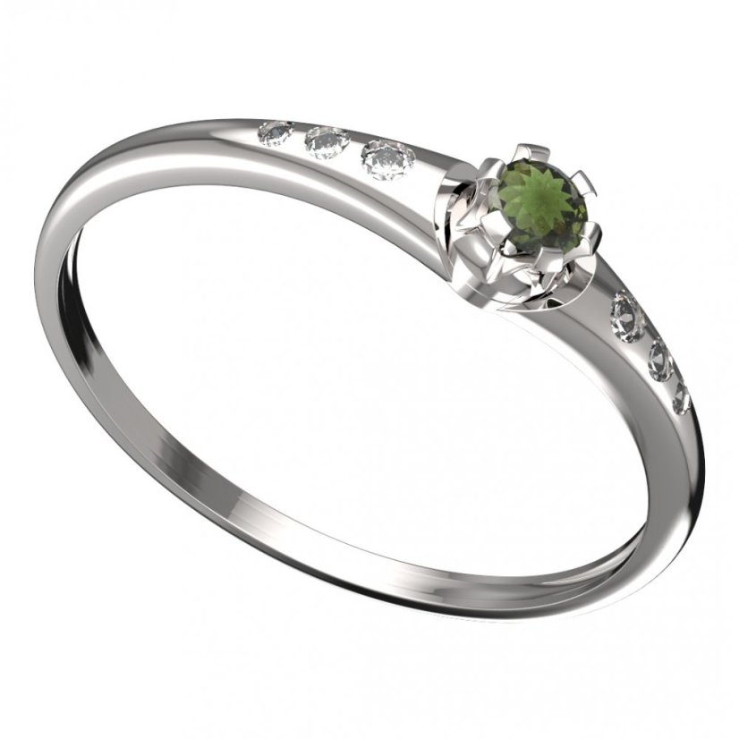 BG vltavínový prsten 553K Bílé zlato - 585 Vltavín a diamant